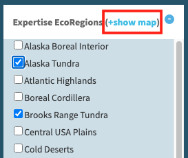 Show Map for how to search expertise regions.