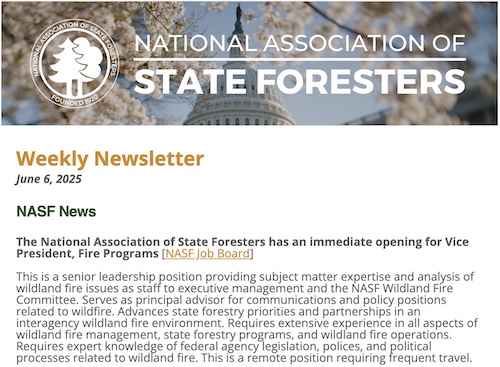 National Association of State Foresters Weekly Newsletter June 6, 2025