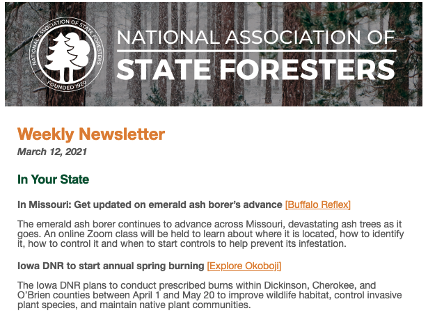National Association of State Foresters Weekly Newsletter March 12 2021