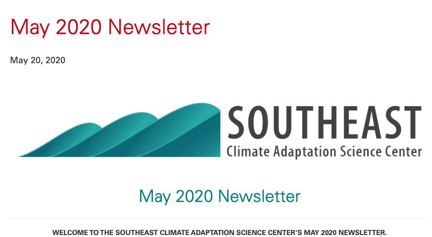 Southeast Climate Adaptation Science Center Newsletter  May 2020