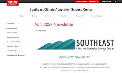 Southeast Climate Adaptation Science Center April 2022 Newsletter