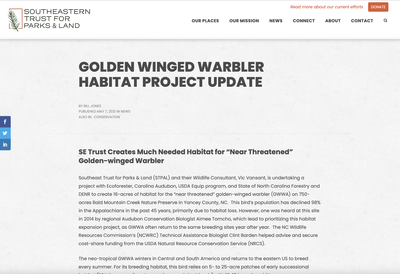 Golden-Winged Warbler Habitat Project Update from Southeast Trust for Parks & Land (STPAL) 