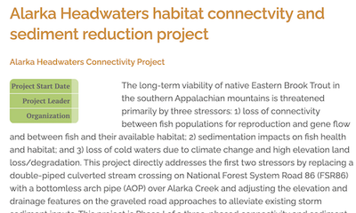 Alarka Headwaters habitat connectivity and sediment reduction project