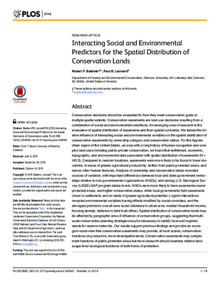 Interacting Social and Environmental Predictors for the Spatial Distribution of Conservation Lands