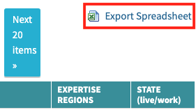 Export spreadsheet for how to search the expertise database.